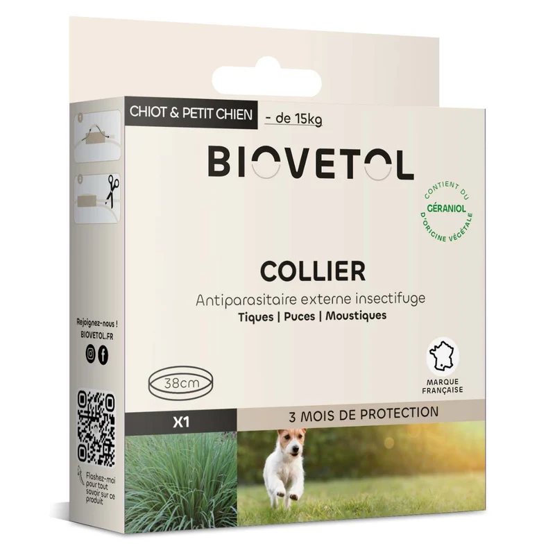 Collier Antiparasitaire Petit Chien et Chiot - Tiques & Puces x1 - Biovetol