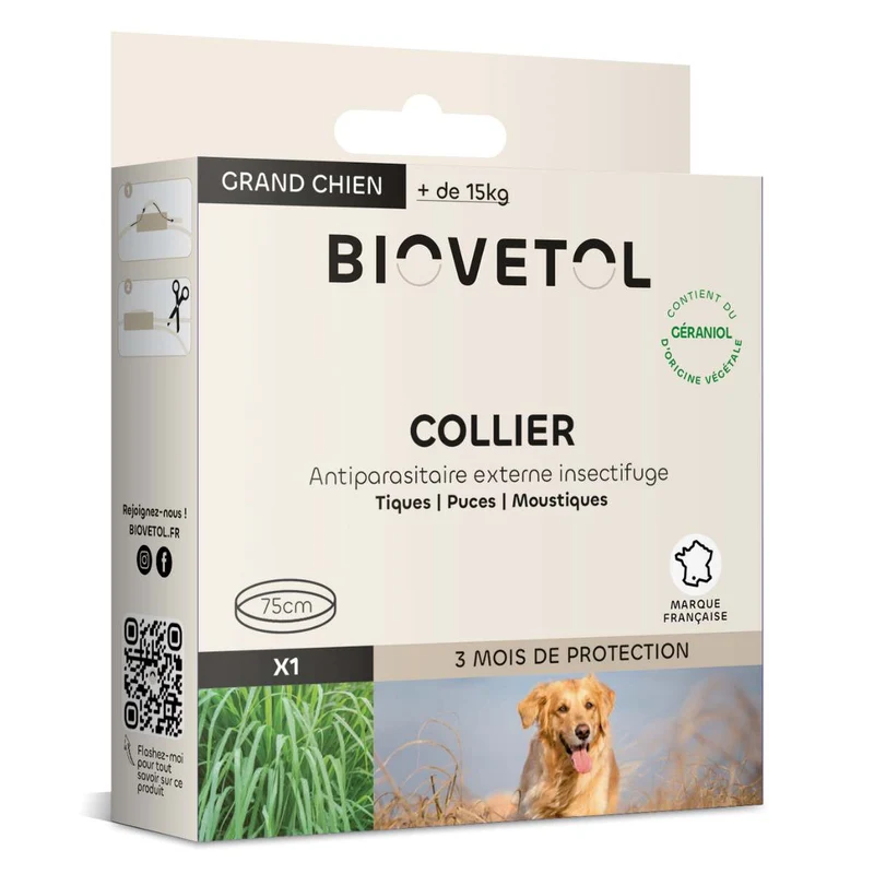 Collier Antiparasitaire Grand Chien - Tiques & Puces x1