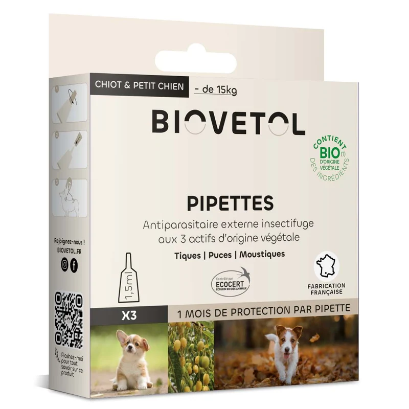 Pipettes Antiparasitaire Chiot & Petit Chien x3 - Biovetol