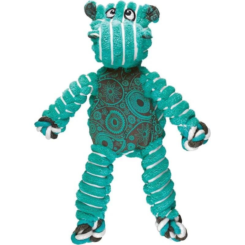 KONG Floppy Knots Hippo M/L Jouet Peluche Interactif avec Corde Nouée, Sifflet et Textures Variées pour Chien 7-30kg