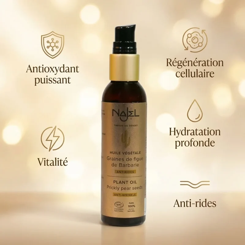 Huile Végétale de Graines de Figue de Barbarie Bio - 80 ml - Najel