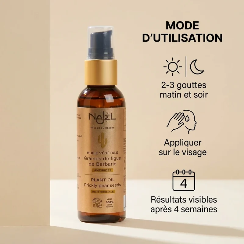Huile Végétale de Graines de Figue de Barbarie Bio - 80 ml - Najel
