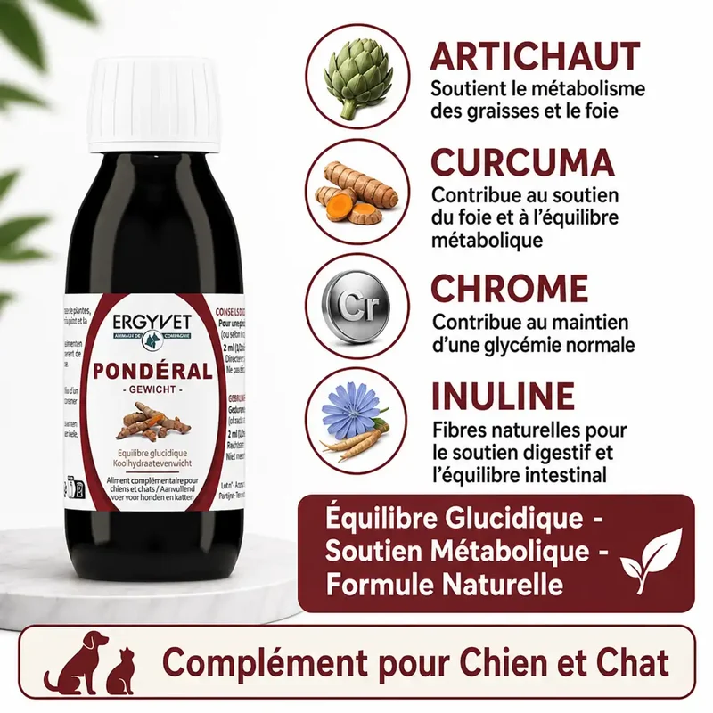 Ergyvet Pondéral - Diabète, Surpoids et obésité - Chien et Chat - 100 ml