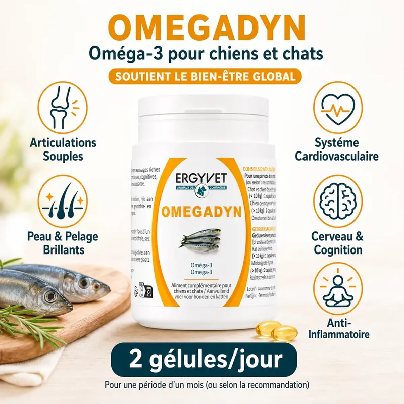Omegadyn - Oméga 3 Chien et Chat - 60capsules - Ergyvet