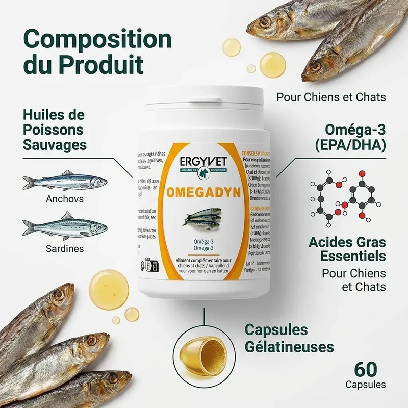 Omegadyn - Oméga 3 Chien et Chat - 60capsules - Ergyvet