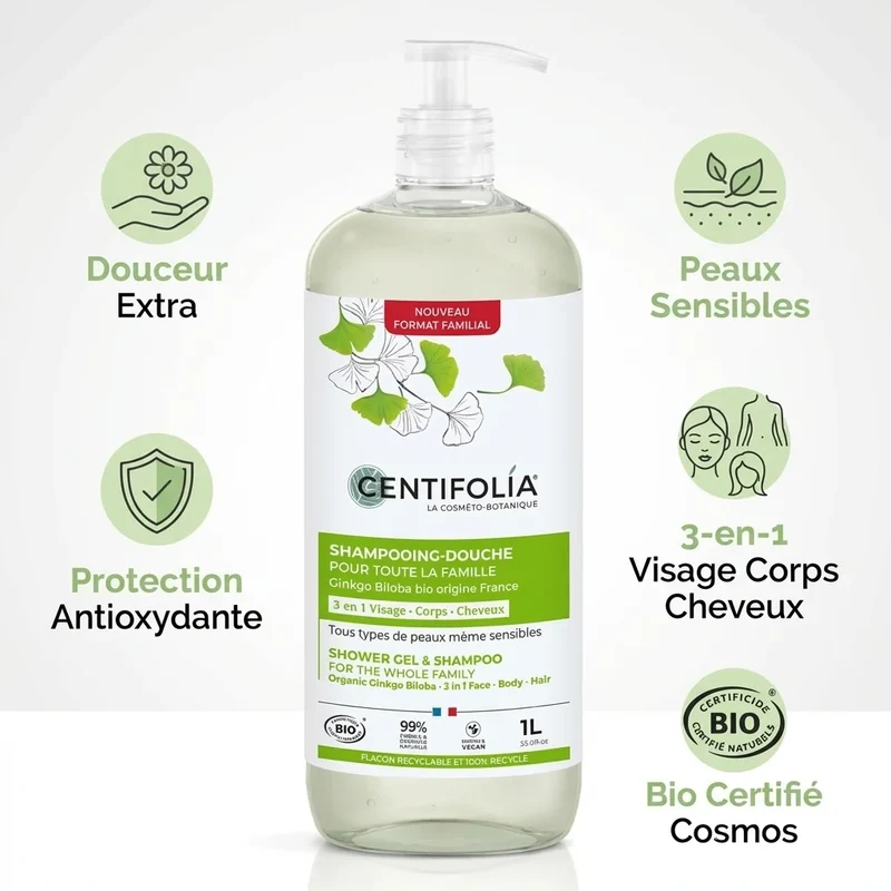 Shampooing Douche Pour Toute La Famille - 1L - Centifolia