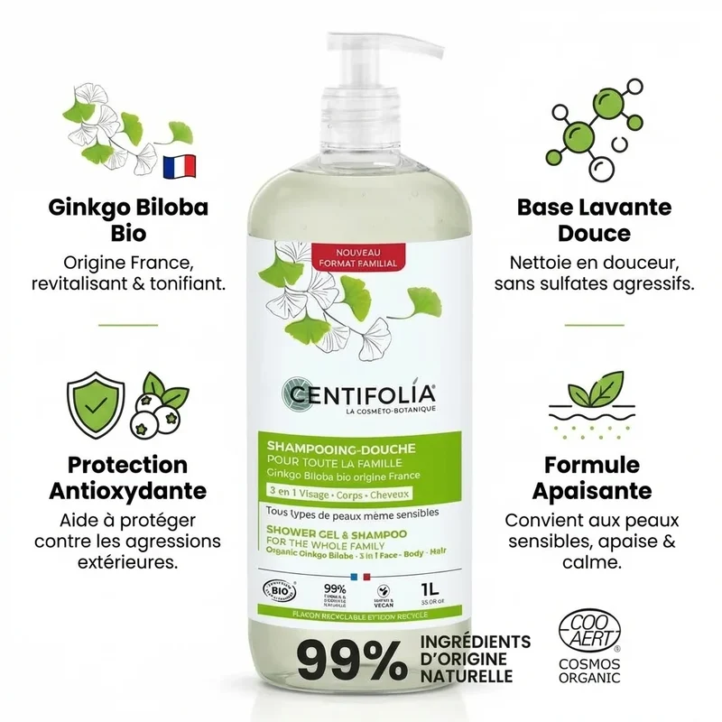 Shampooing Douche Pour Toute La Famille - 1L - Centifolia