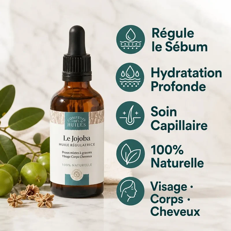 Huile de Jojoba - Régule le sébum - 50 ml - Comptoir des Huiles