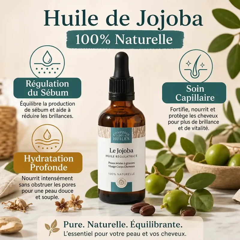 Huile de Jojoba - Régule le sébum - 50 ml - Comptoir des Huiles