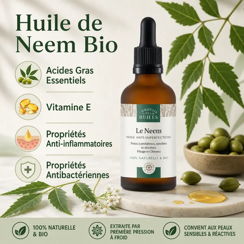 Huile de Neem BIO 50 ml - Anti-imperfections - Comptoir des Huiles