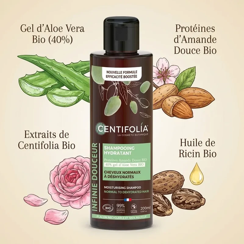Shampoing Bio Hydratant cheveux normaux à déshydratés - 200ml - Centifolia