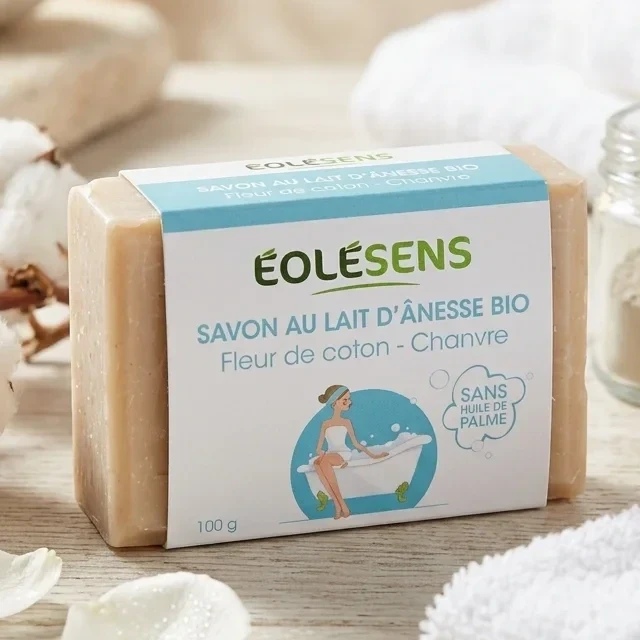 Savon Lait d'Ânesse Bio & Fleurs de Coton - 100g - Eolesens