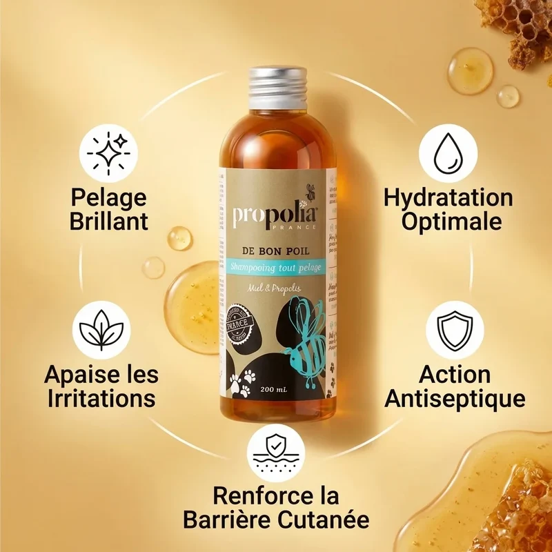 Shampoing Naturel pour Chien - Tout Pelage - Miel et Propolis - Propolia
