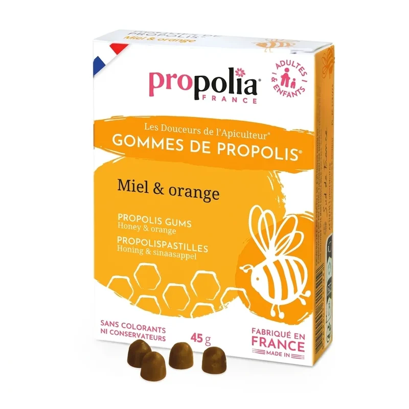Gommes de Propolis Miel et Orange - 45 g - Propolia