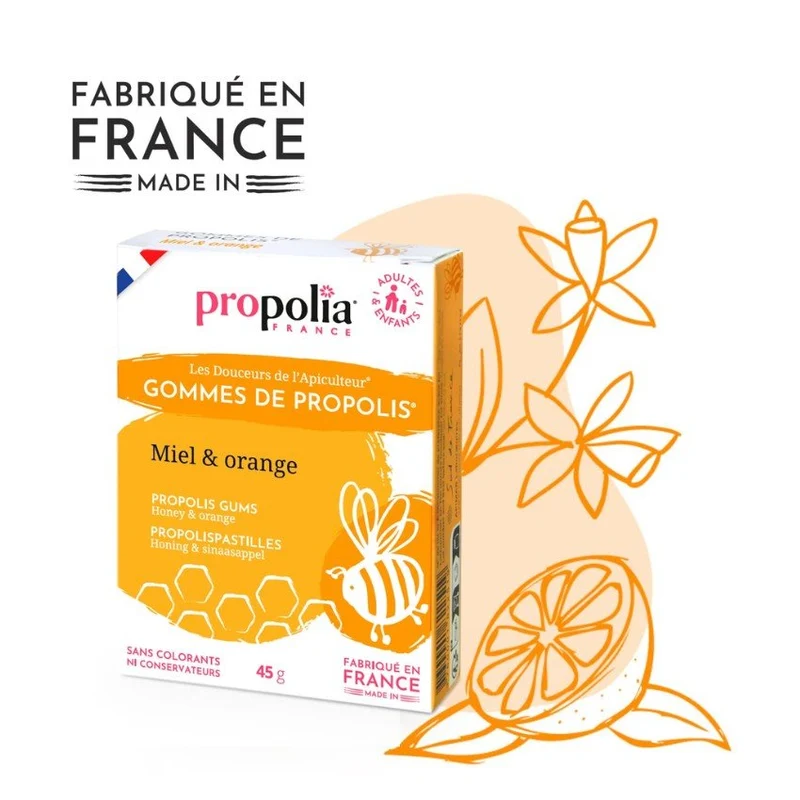 Gommes de Propolis Miel et Orange - 45 g - Propolia