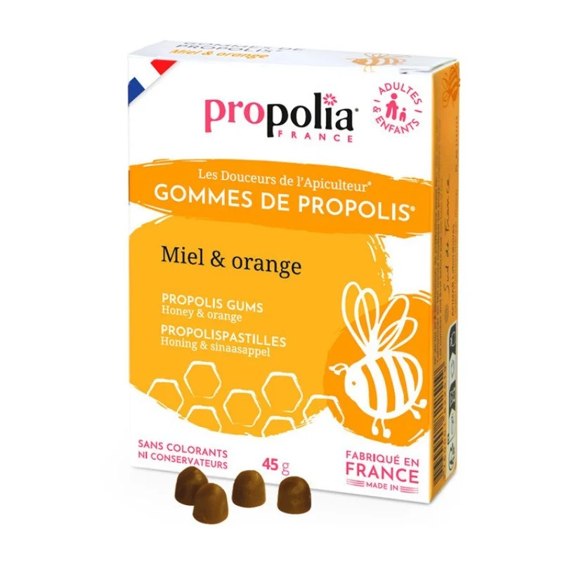 Gommes de Propolis Miel et Orange - 45 g - Propolia