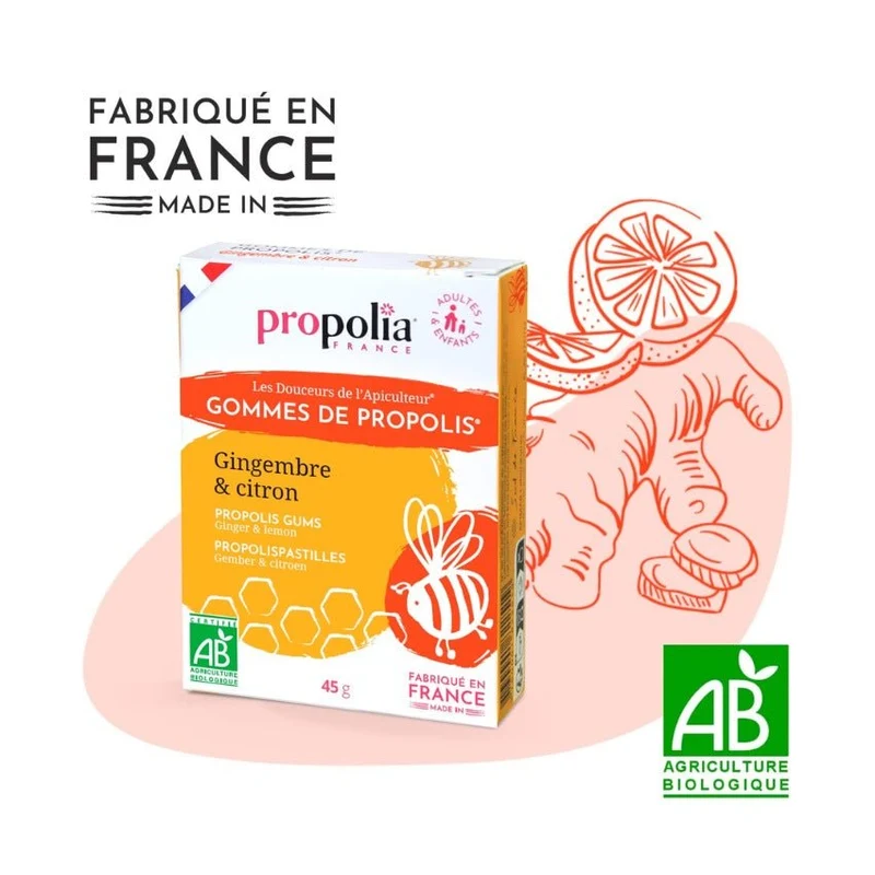 Gommes de Propolis Gingembre et Citron Bio - 45 G - Propolia