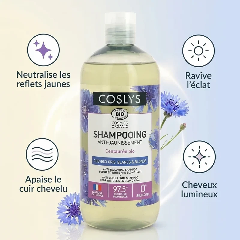 Shampoing anti-jaunissement - Cheveux Gris, Blancs & Blonds - 500 ml - Coslys