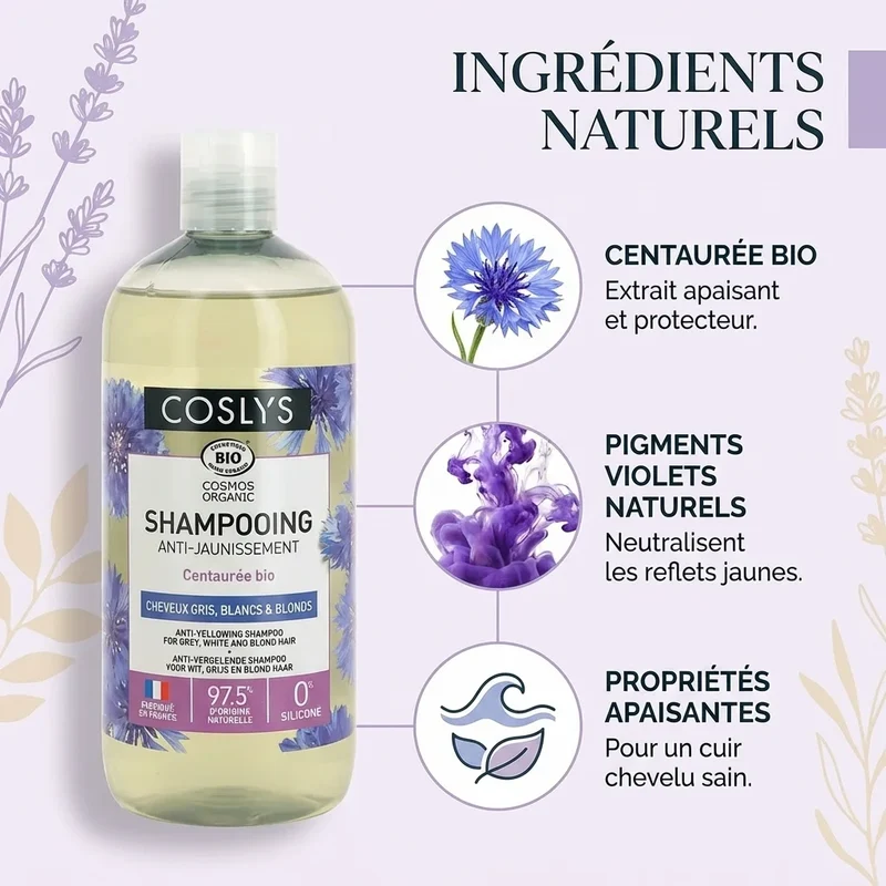 Shampoing anti-jaunissement - Cheveux Gris, Blancs & Blonds - 500 ml - Coslys