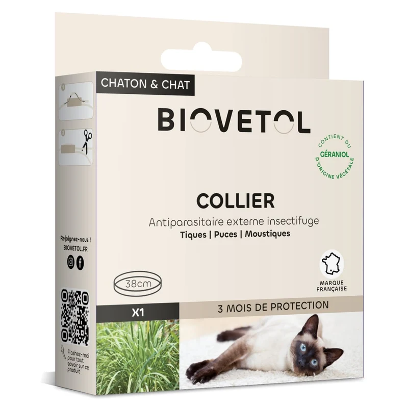 Collier Antiparasitaire Chat - Tiques & Puces x1 - Biovetol