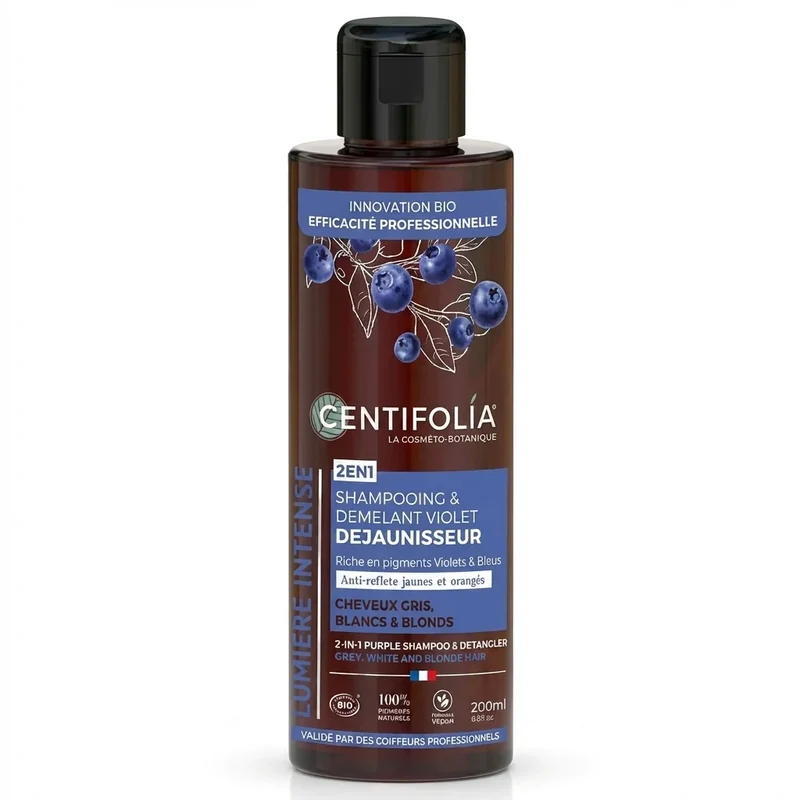 Shampoing 2en1 Démêlant & Déjaunisseur - Cheveux Gris Blancs Blonds 200ml - Centifolia
