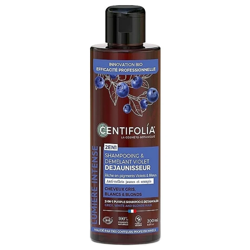 Shampoing 2en1 Démêlant & Déjaunisseur - Cheveux Gris Blancs Blonds 200ml - Centifolia