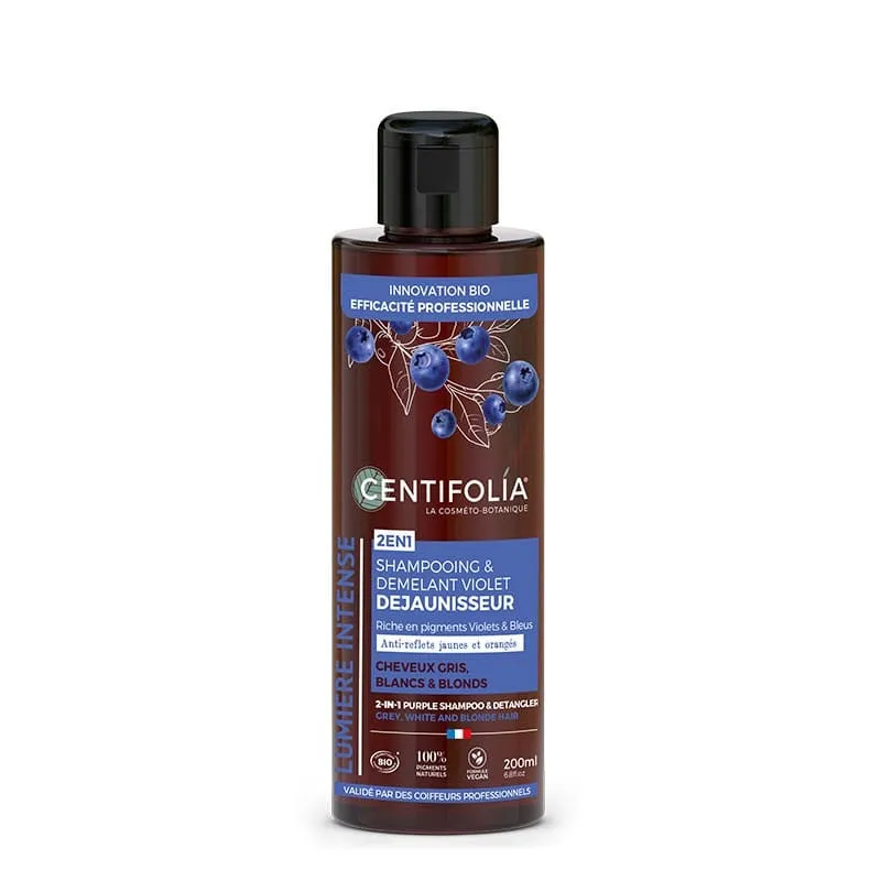 Shampoing 2en1 Démêlant & Déjaunisseur - Cheveux Gris Blancs Blonds 200ml - Centifolia