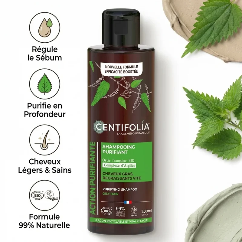 Shampoing Crème Purifiant Cheveux Gras - 200ml - Centifolia