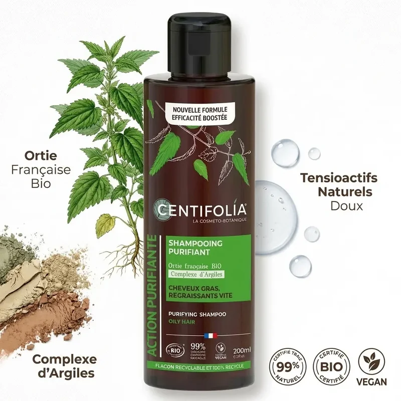 Shampoing Crème Purifiant Cheveux Gras - 200ml - Centifolia