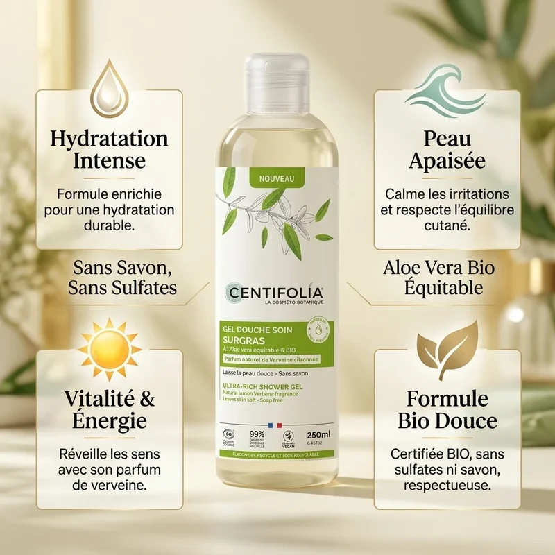 Gel Douche Surgras Parfum Verveine Citronnée - 250ml - Centifolia