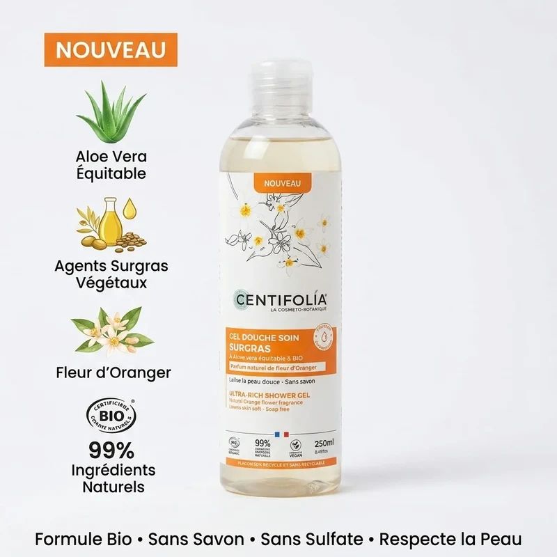 Gel Douche Surgras Parfum Fleur d'Oranger - 250ml - Centifolia