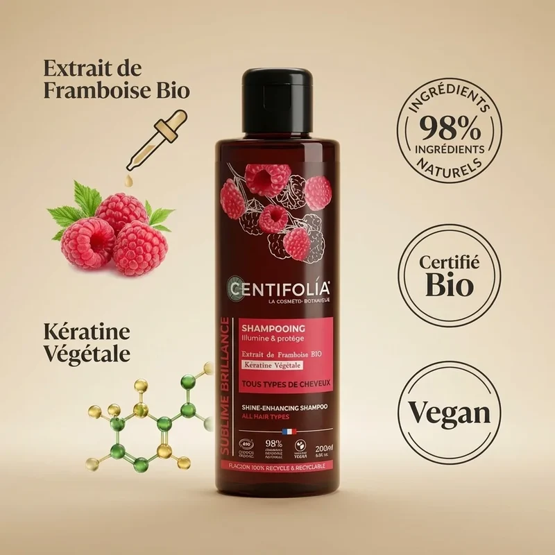 Shampoing Brillance Bio au Vinaigre de Framboise - Centifolia