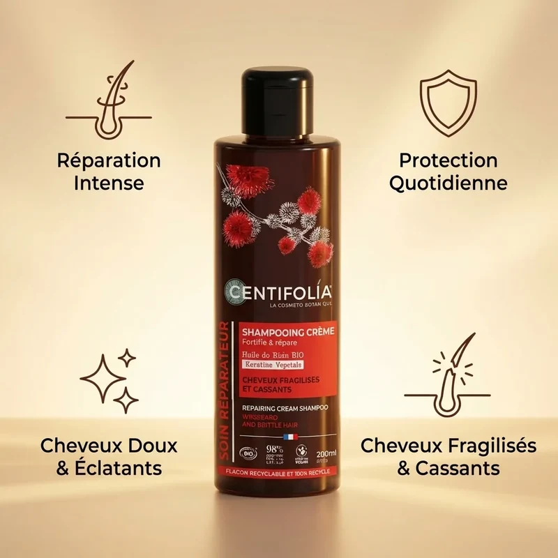 Shampoing Crème Réparateur - Cheveux Fragilisés et Cassants - 200ml - Centifolia