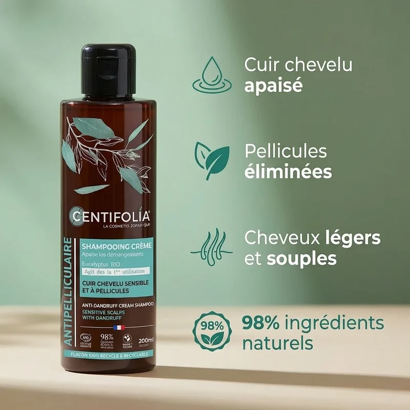 Shampoing Crème Anti pelliculaire - Cuir Chevelu Sensible - 200ml - Centifolia