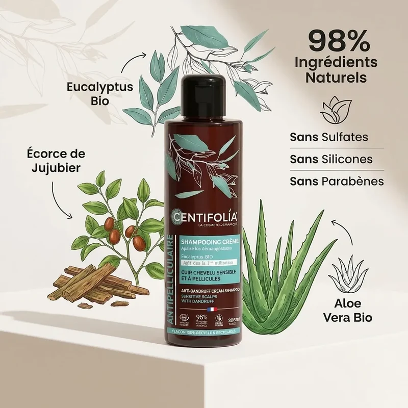 Shampoing Crème Anti pelliculaire - Cuir Chevelu Sensible - 200ml - Centifolia