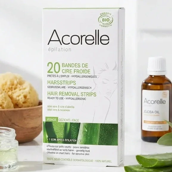 24 Bandes Dépilatoires cire froide Visage - Hypoallergénique - Acorelle