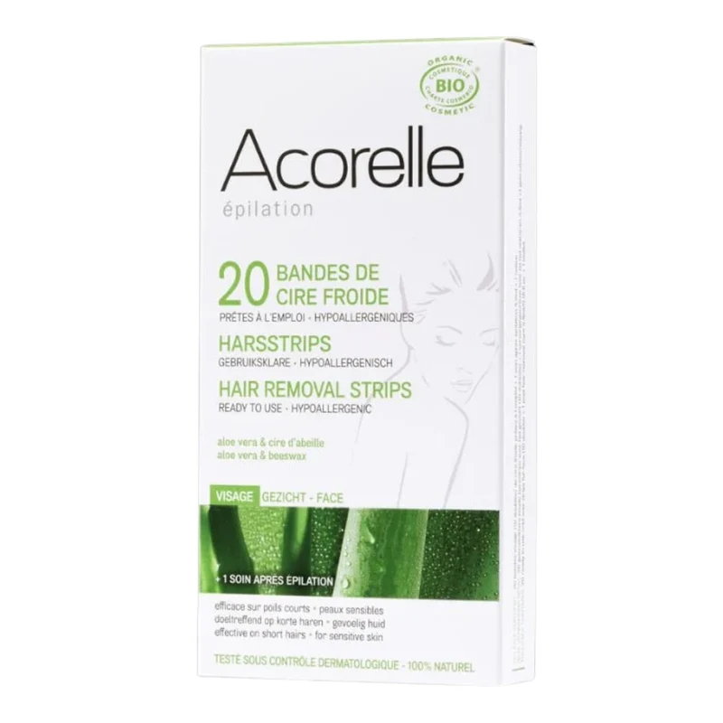 24 Bandes Dépilatoires cire froide Visage - Hypoallergénique - Acorelle