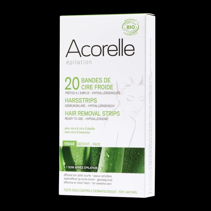24 Bandes Dépilatoires cire froide Visage - Hypoallergénique - Acorelle