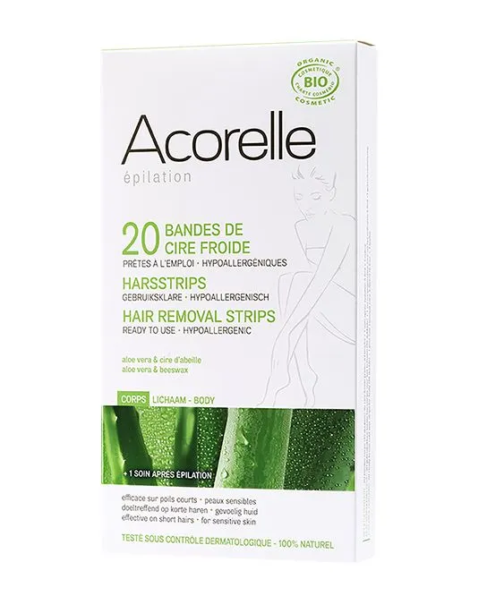 Bandes de Cire Froide Corps Bio + Soin Sos Apaisant - 20 Bandes - Acorelle