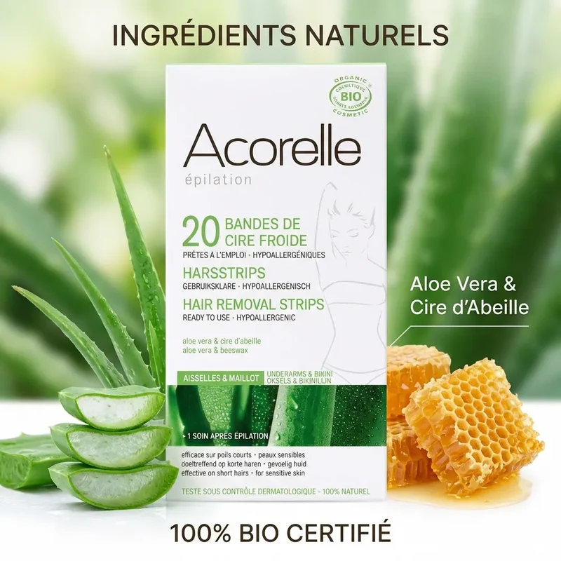 Bandes de Cire Froide Aisselles & Maillot Bio - 20 Bandes - Acorelle