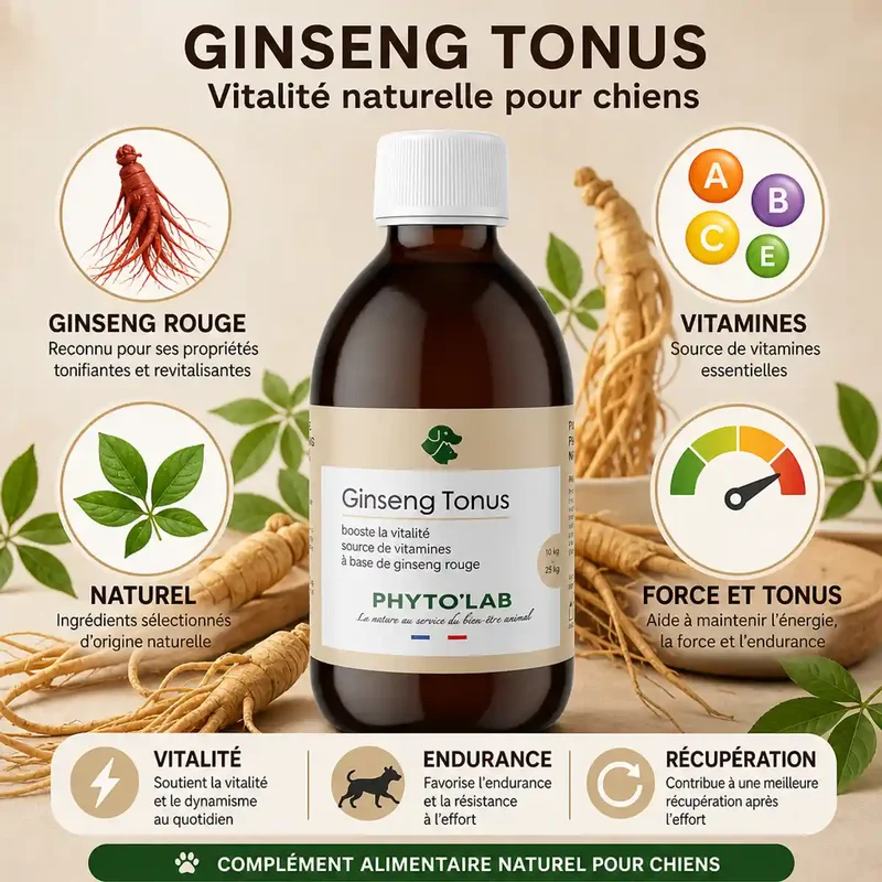 Ginseng Tonus Chien & 10-25 kg - Force et Tonus - 250ml - Phyto'Lab