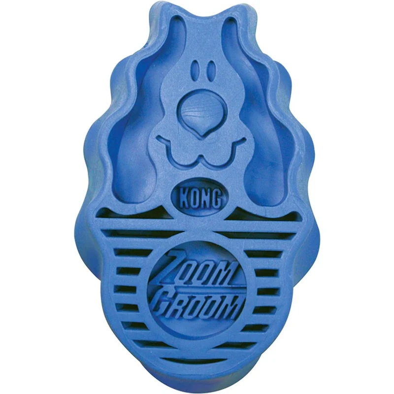 KONG ZoomGroom Brosse de Massage pour Chien et Chat Poils Courts Bleu