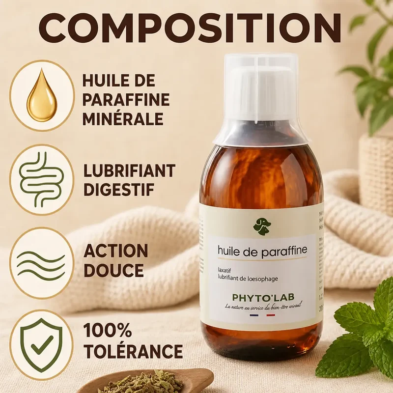 Huile de Paraffine 250 ml - Traitement Constipation Chien et Chat - Phyto'Lab