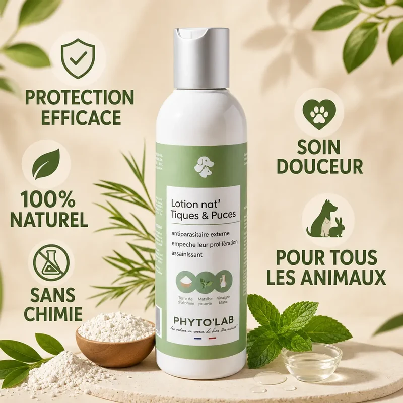 Lotion Nat'Tiques & Puces - Soin naturel chien et Chat - 250ml - Phyto'Lab