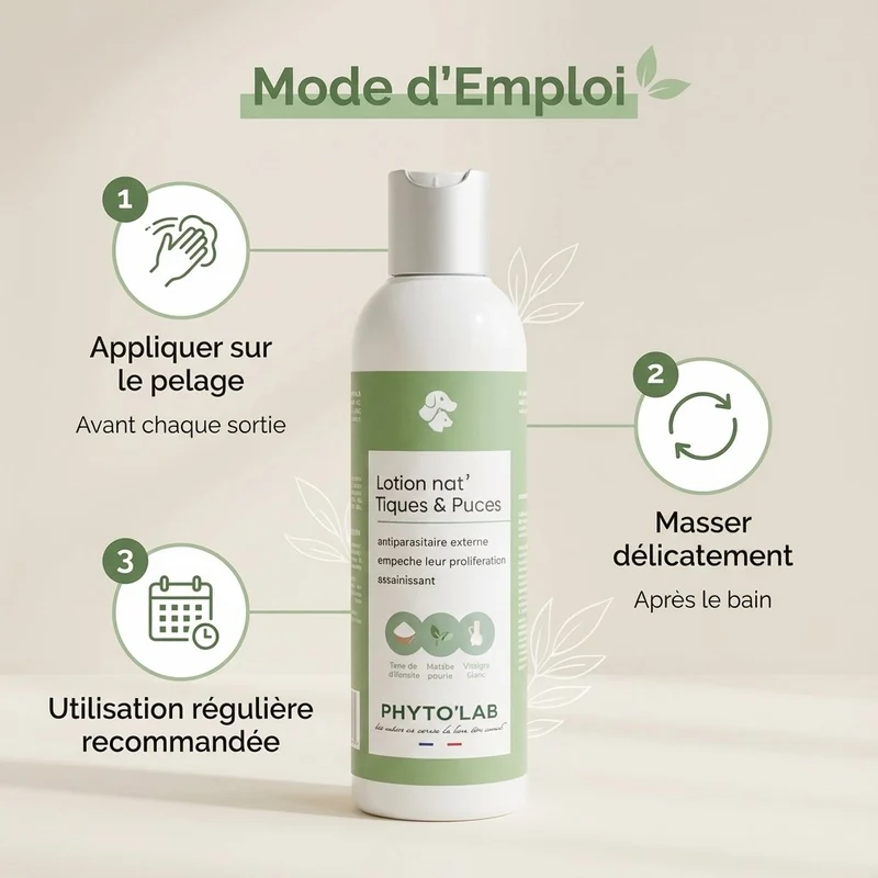Lotion Nat'Tiques & Puces - Soin naturel chien et Chat - 250ml - Phyto'Lab