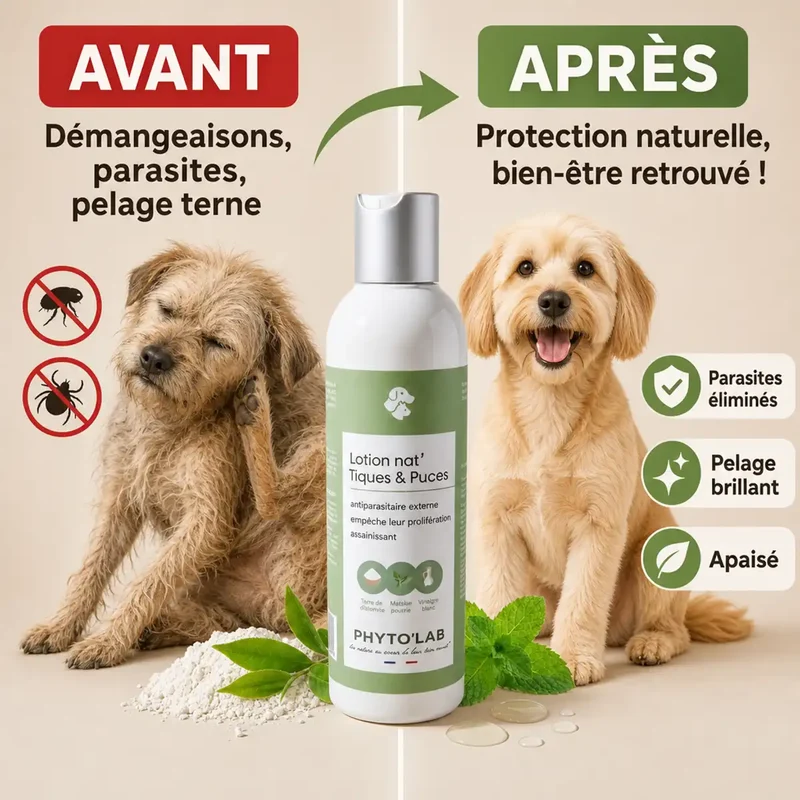 Lotion Nat'Tiques & Puces - Soin naturel chien et Chat - 250ml - Phyto'Lab