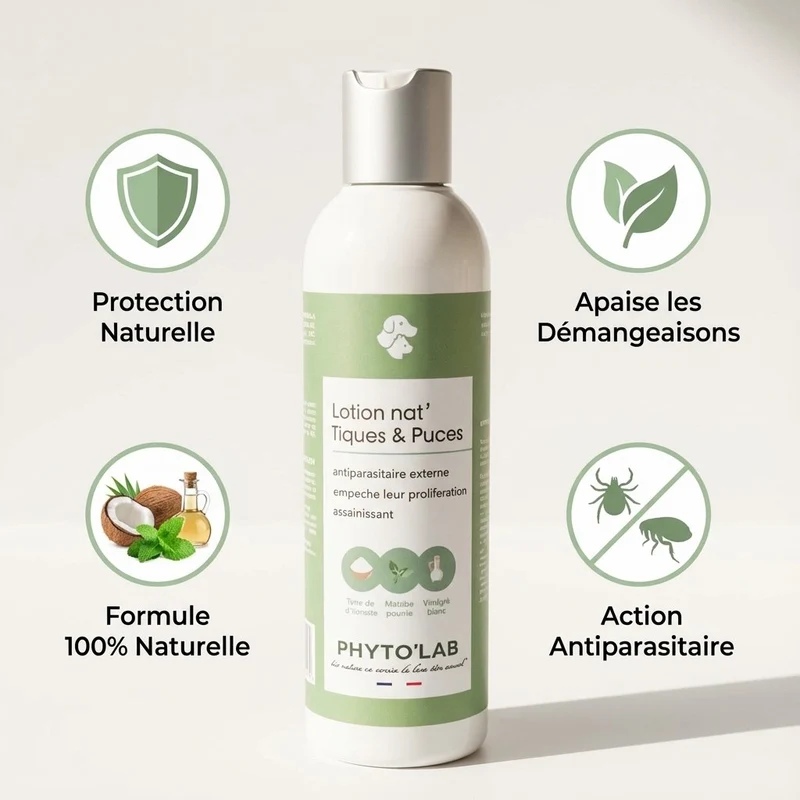 Lotion Nat'Tiques & Puces - Soin naturel chien et Chat - 250ml - Phyto'Lab