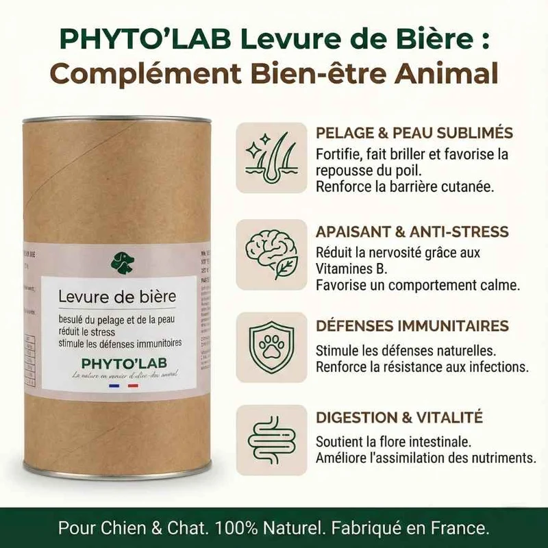 Levure de Bière - Chien & Chat - Santé du poil - 180g - Phyto'lab