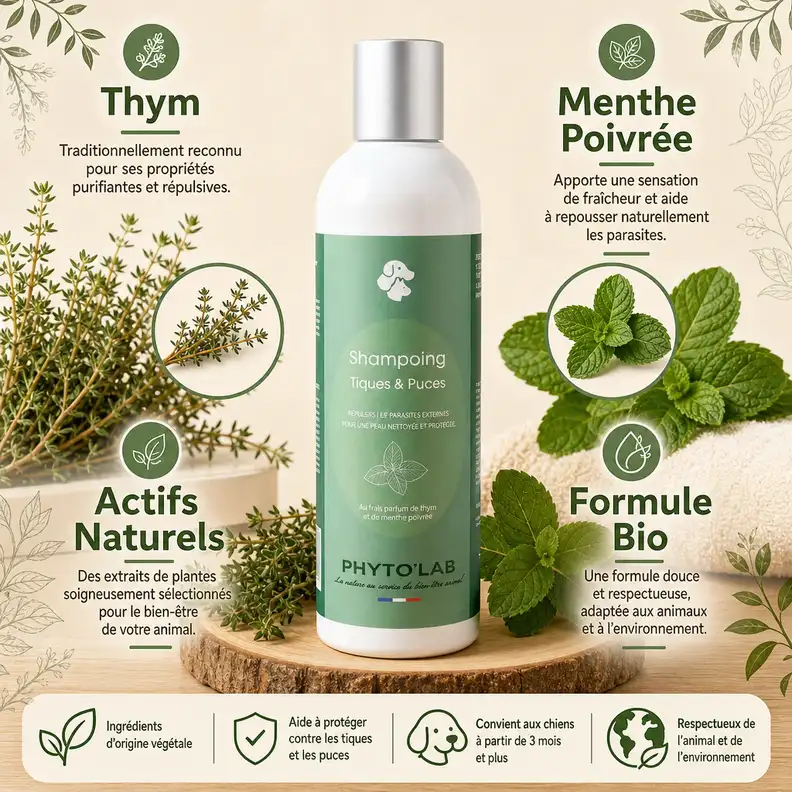 Shampoing Chien et Chat - Tiques & Puces - 250ml - Phyto'Lab