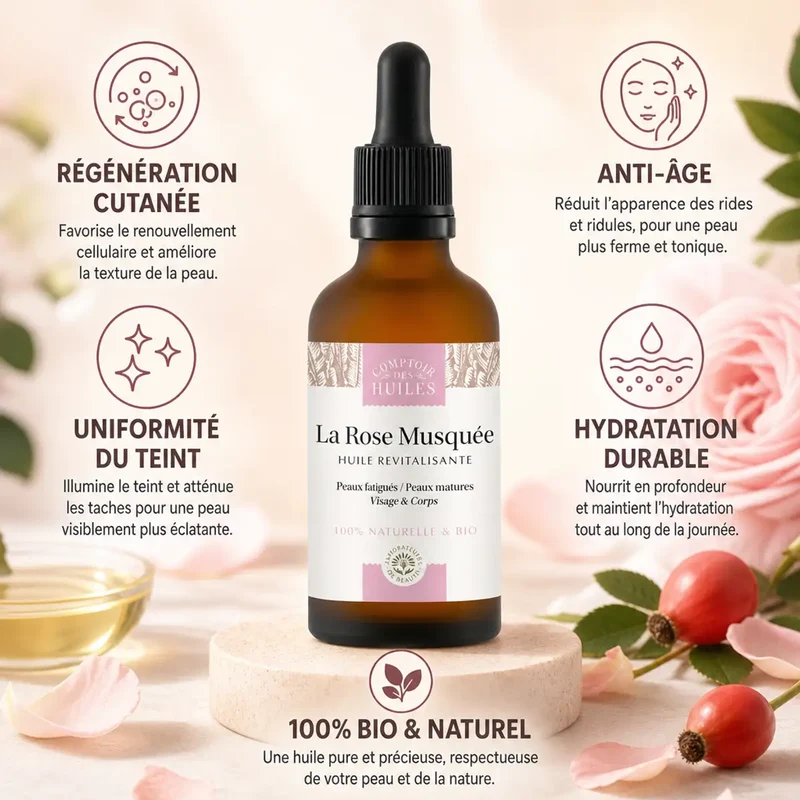 Huile de Rose Musquée Bio - Revitalisante - 50ml - Comptoir des huiles